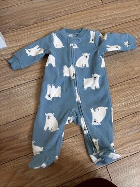 Carter's Blue Fleece Polar Bear Footed One-Piece